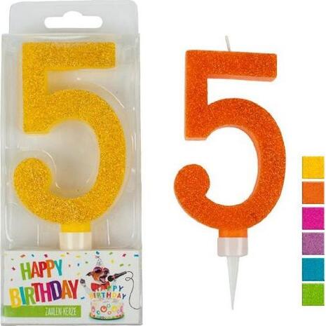 Κερί γενεθλίων Trend Glitter Maxi No 5 σε 6 διαφορετικά χρώματα